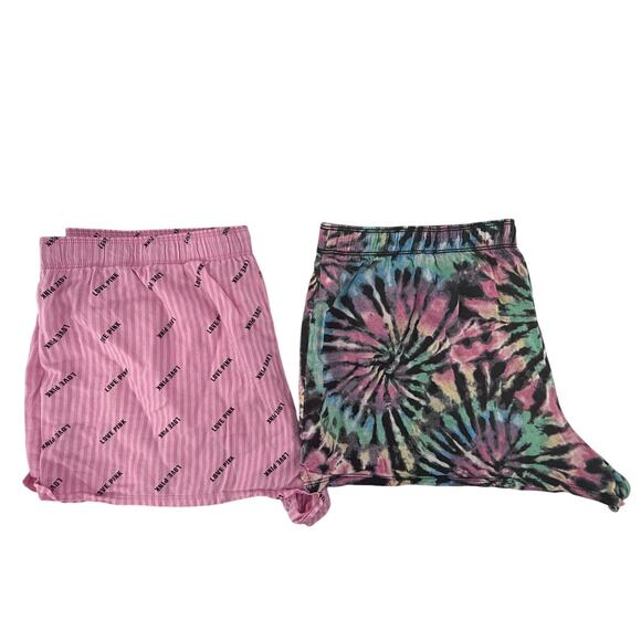 Victoria’s Secret PINK Pajama Lounge Shorts Lot 2 XL XXL Pink Stripe Tie Dye - Picture 2 of 5